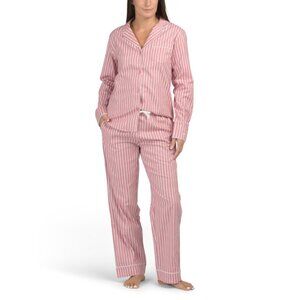 PETITE PLUME Pink Cotton Twill In Love Lines Pajama Top And Pants Set